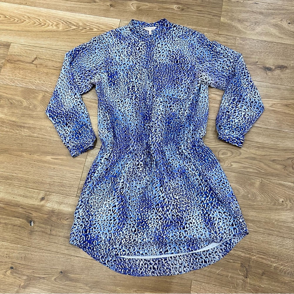 Rebecca Taylor Silk Blue Leopard Print Shirt Dress Women’s Size 8 Good